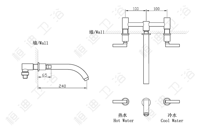 面盆水龙头3位入墙安装 HD-4A07